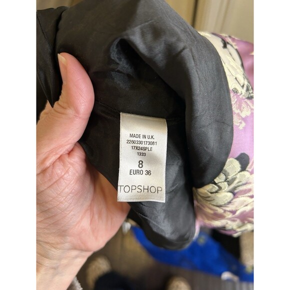 Topshop Asian Floral Jacquard Moto Zip Up Top Jacket Sz 8 Mandarin Collar - Picture 4 of 5